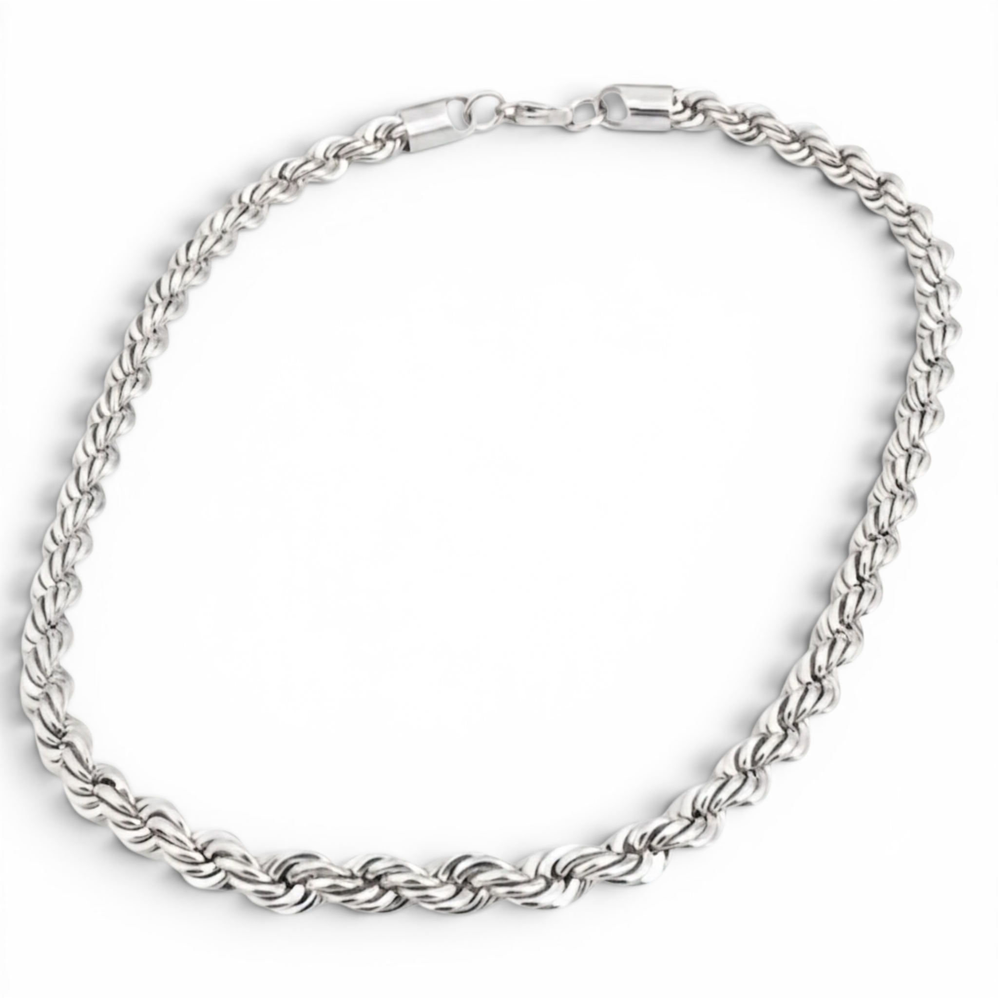 Men's Solid Twisted Rope Chain Necklace – White Gold