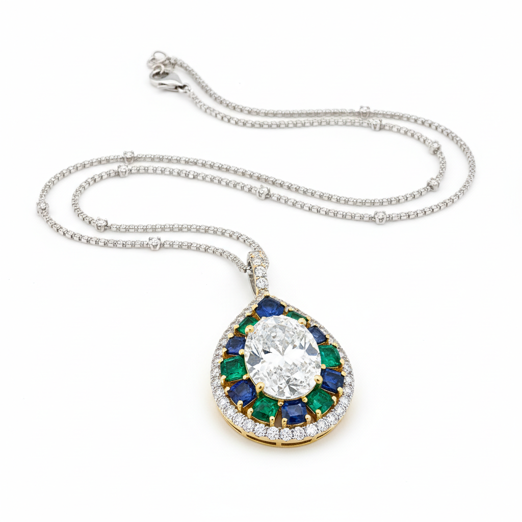 Luxury bridal pendant white and yellow gold VVS diamond — Alexander X Designs