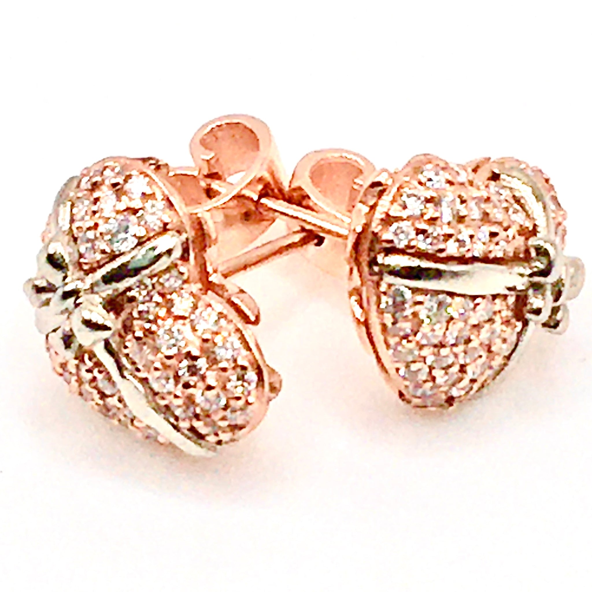 The Devotion Earring — Heart Silhouette in Rose Gold with White Gold Bow & VVS Diamonds